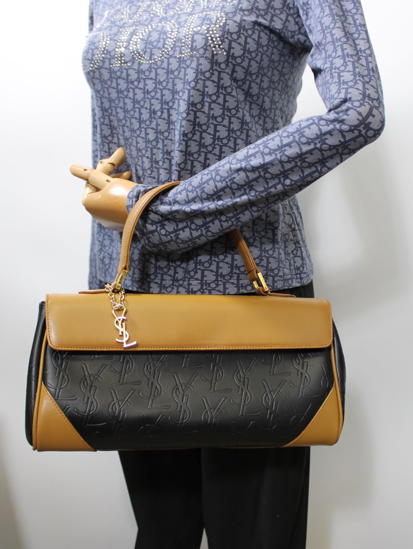 Yves Saint Laurent Black Embossed YSL Leather Top Handle Bag