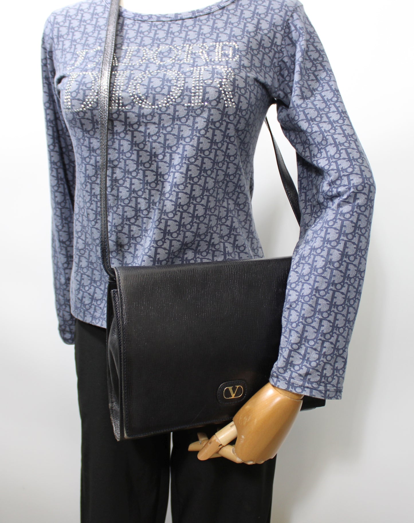 Valentino Garavani Dark Navy Leather Flap Crossbody Clutch
