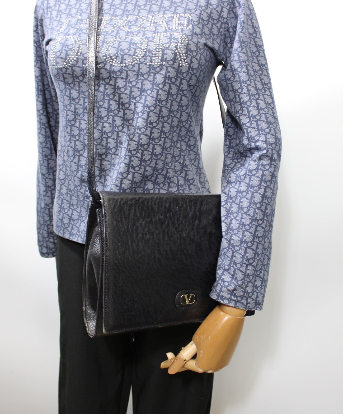Valentino Garavani Dark Navy Leather Flap Crossbody Clutch