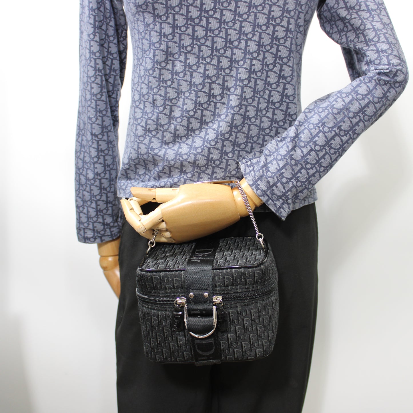 Christian Dior Black Logo Print Vanity Chain Bag
