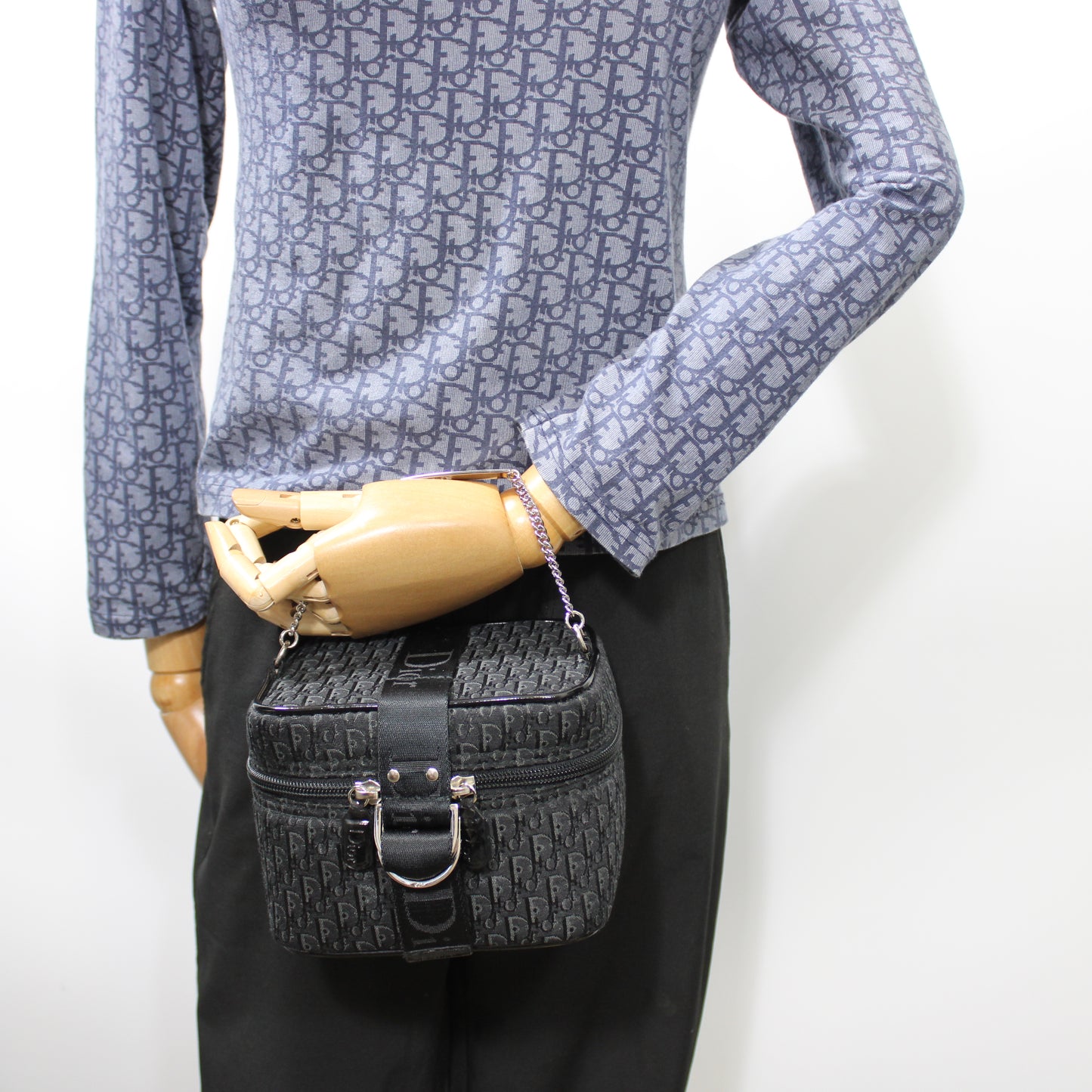Christian Dior Black Logo Print Vanity Chain Bag