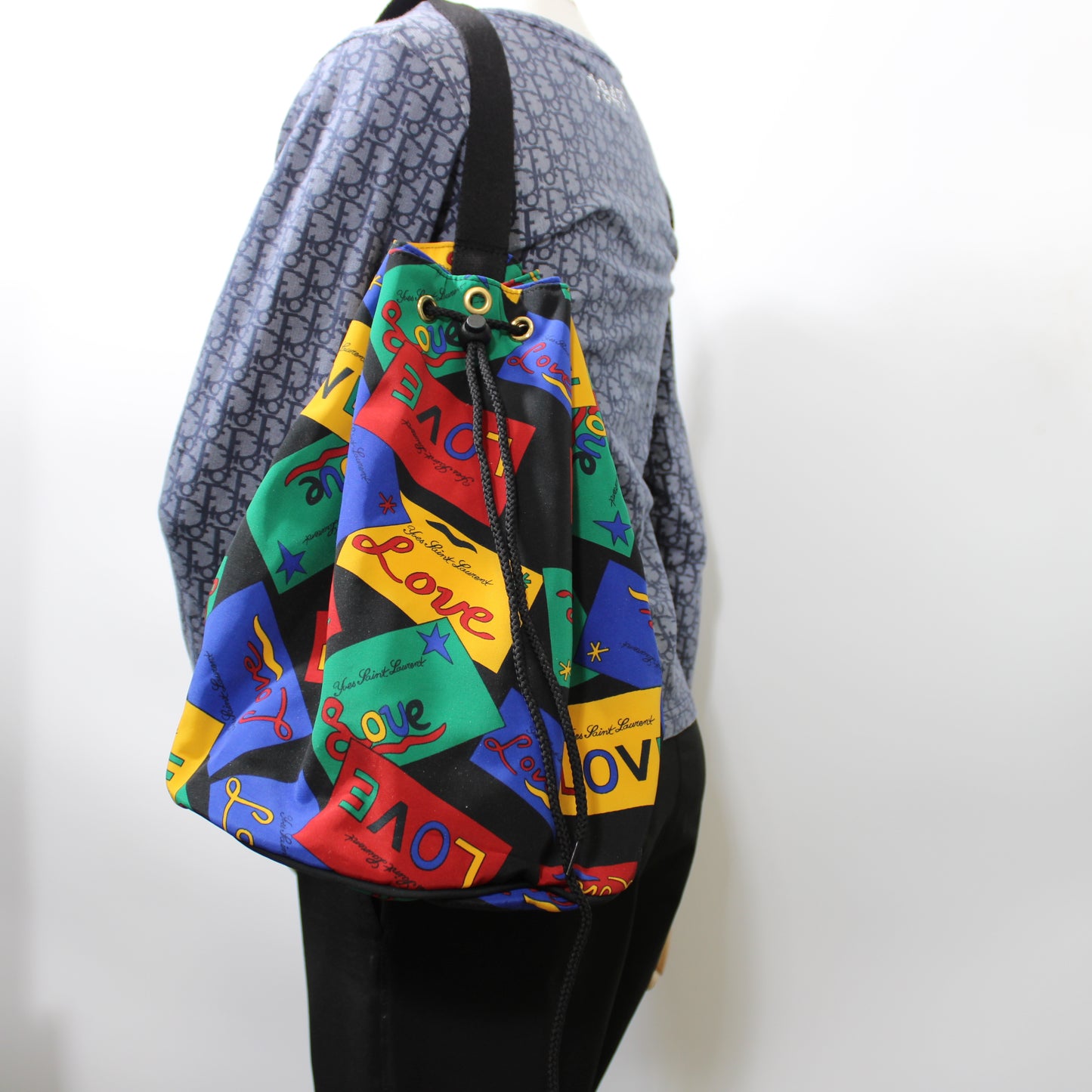 Yves Saint Laurent Multicolor Love Print Drawstring Backpack