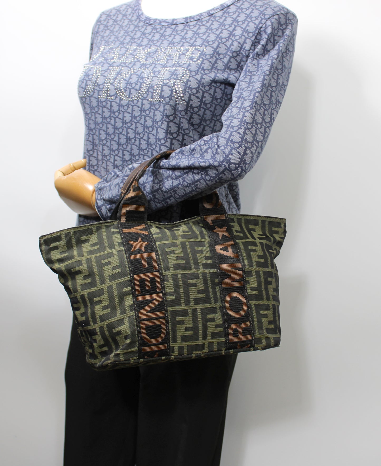 Fendi Olive Brown Zucca Canvas Star Roma Tote