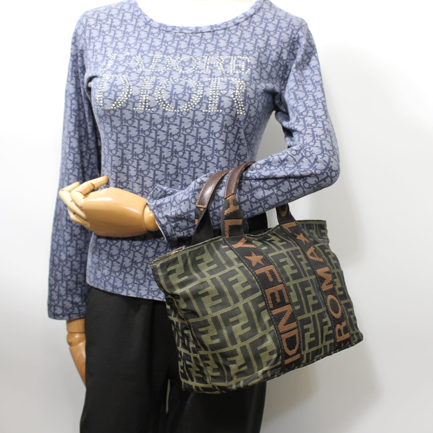 Fendi Olive Brown Zucca Canvas Star Roma Tote