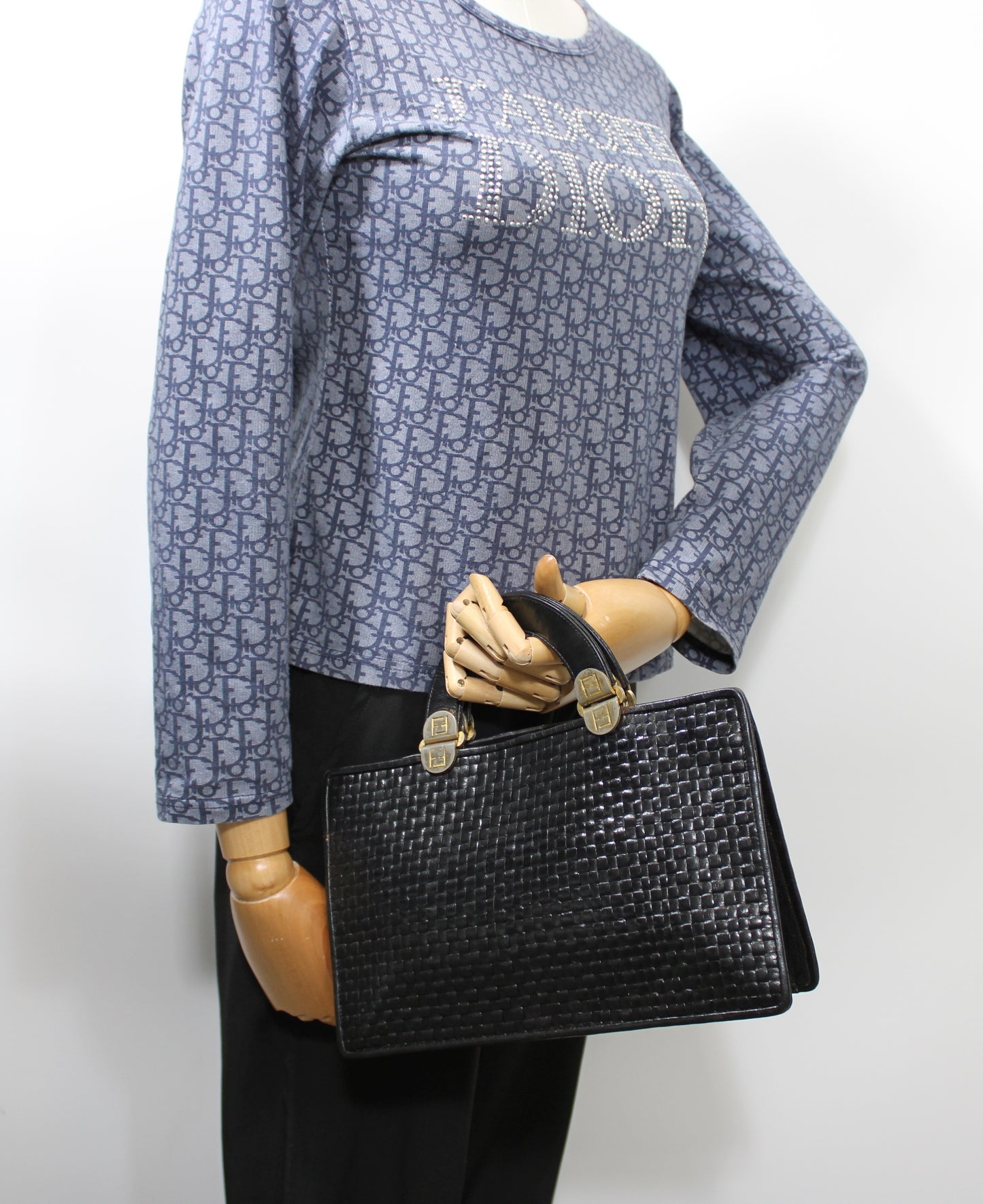 Fendi Black Woven Leather Top Handle Bag