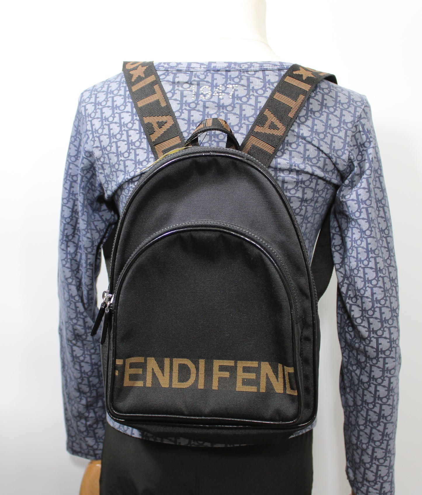 Fendi Black Fendistar Roma Logo Backpack