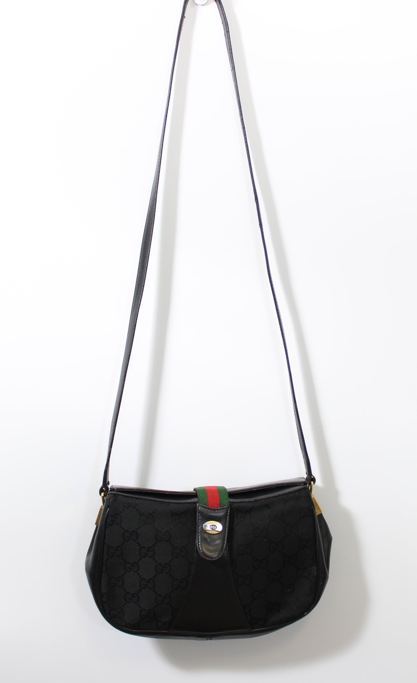 Gucci Black GG Canvas Leather Trim Crossbody Bag