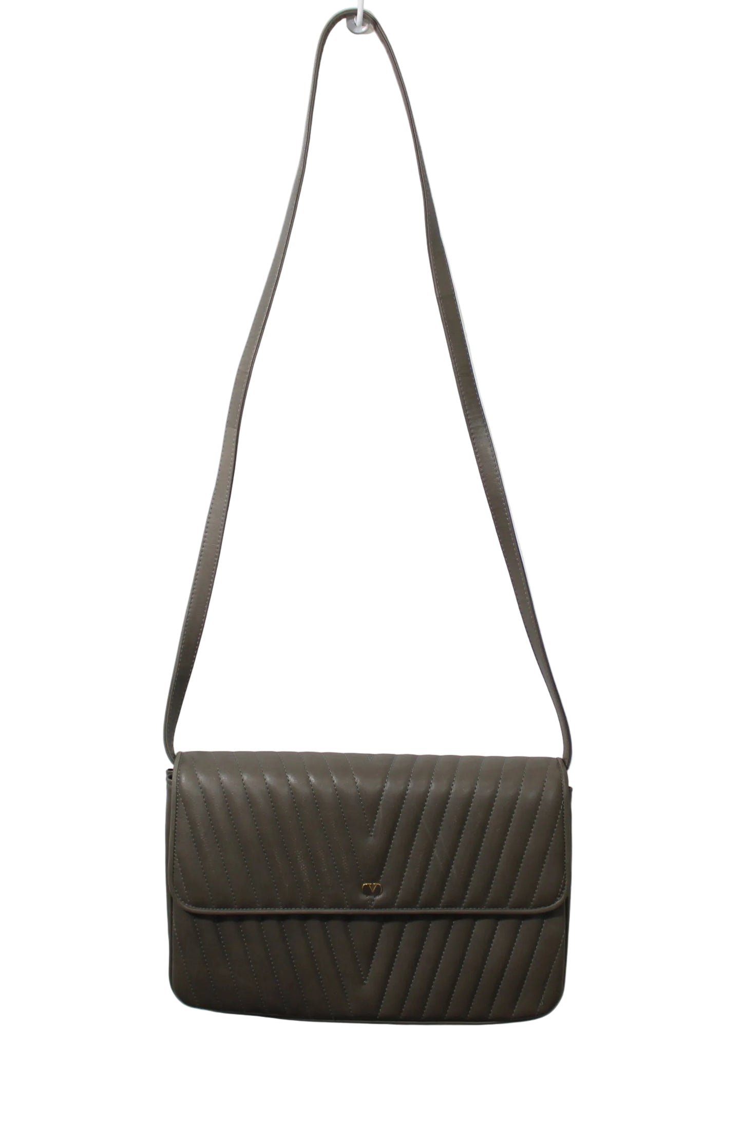 Valentino Garavani Grey Leather Chevron Flap Crossbody