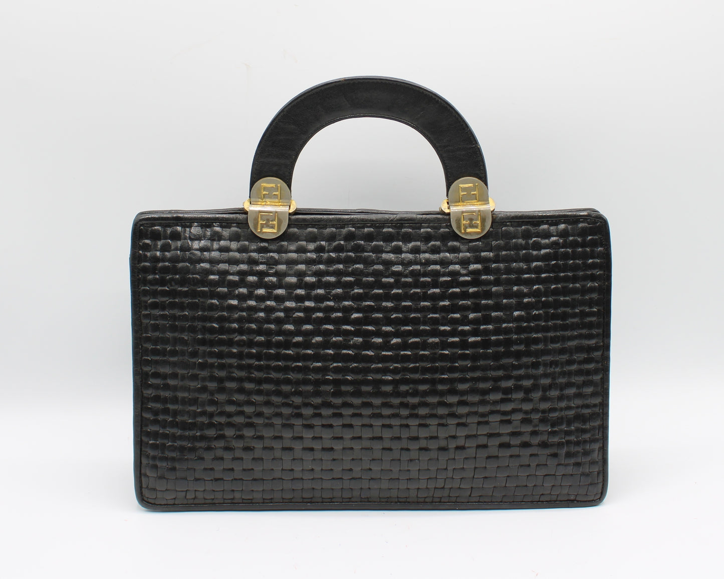 Fendi Black Woven Leather Top Handle Bag