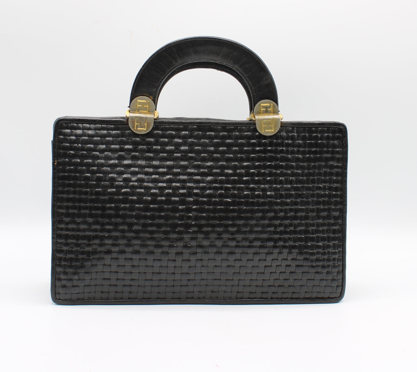 Fendi Black Woven Leather Top Handle Bag