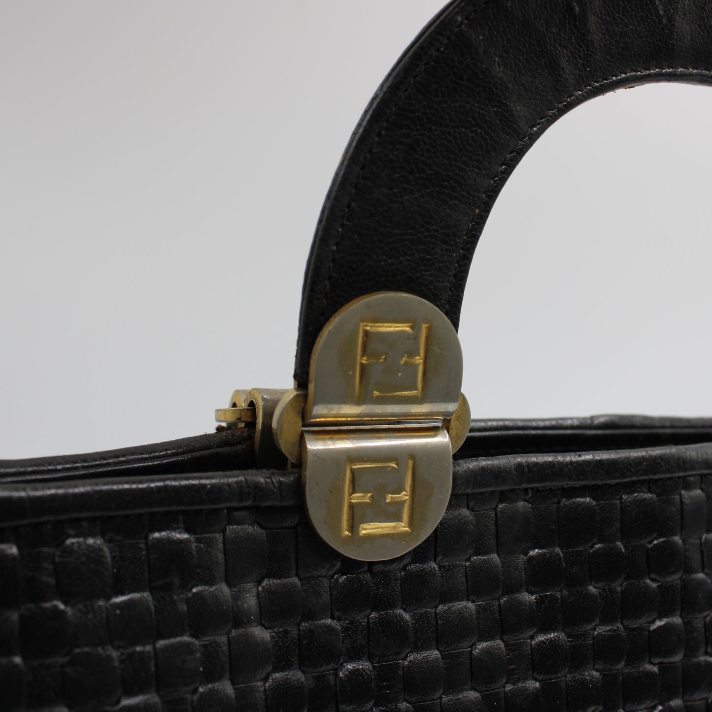 Fendi Black Woven Leather Top Handle Bag