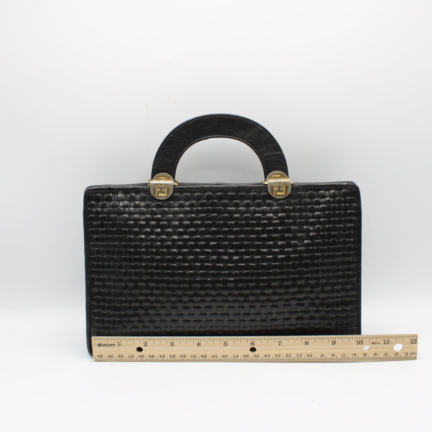 Fendi Black Woven Leather Top Handle Bag