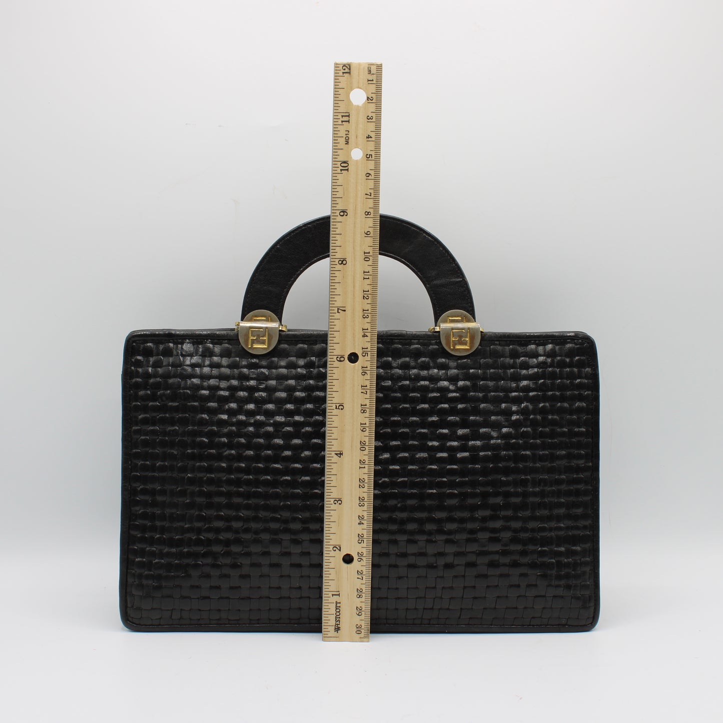 Fendi Black Woven Leather Top Handle Bag