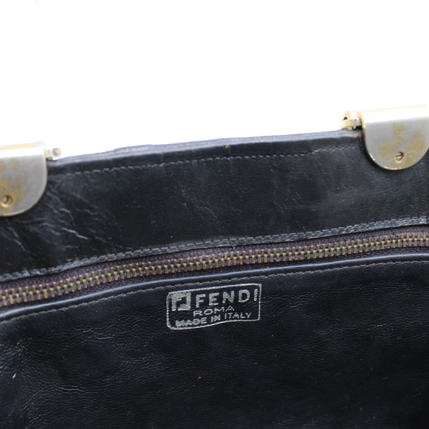 Fendi Black Woven Leather Top Handle Bag