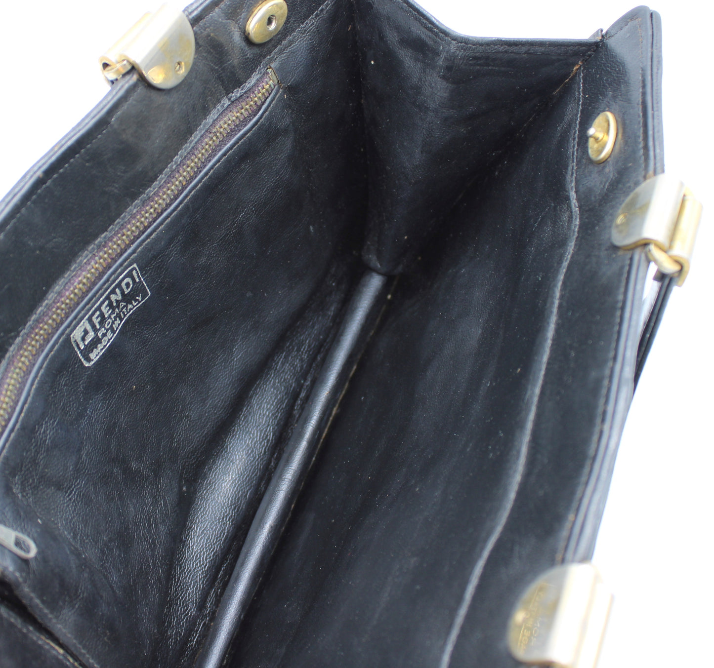 Fendi Black Woven Leather Top Handle Bag