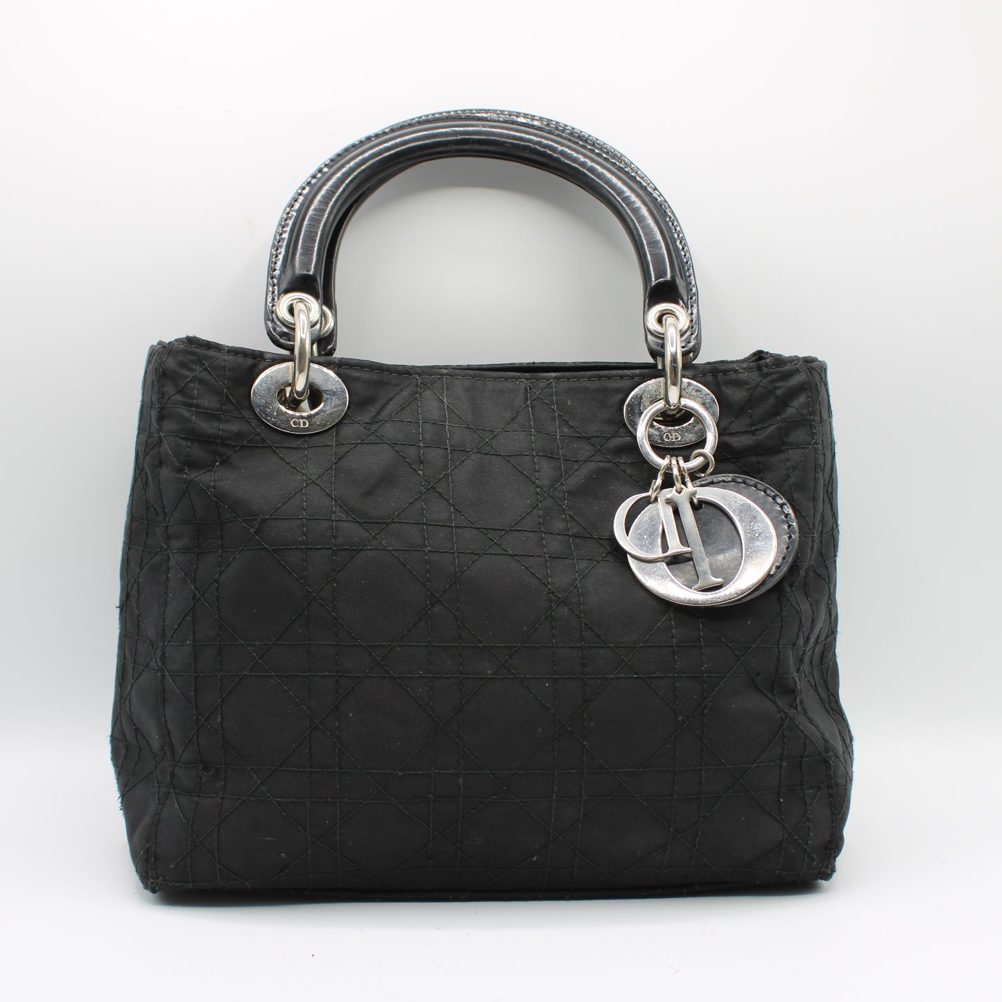 Christian Dior Black Canvas Cannage Lady Dior Handbag