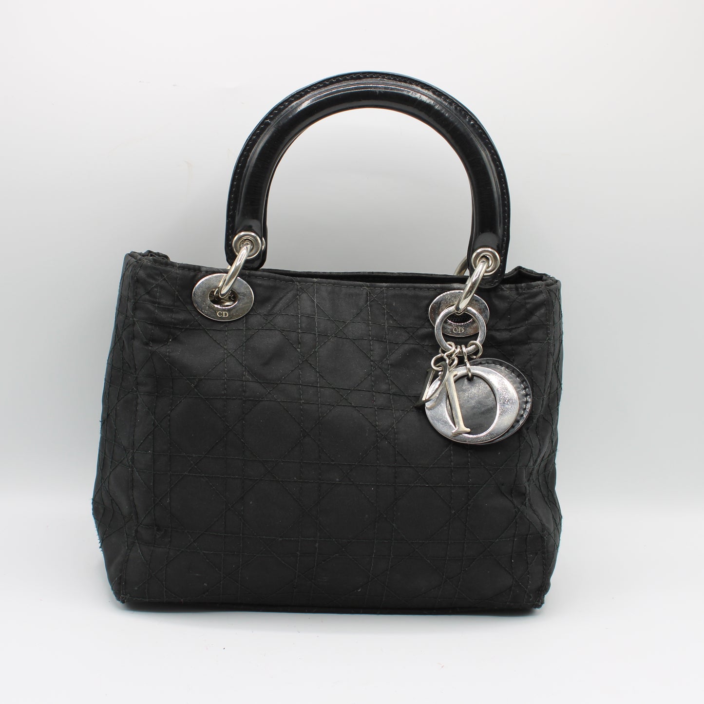 Christian Dior Black Canvas Cannage Lady Dior Handbag