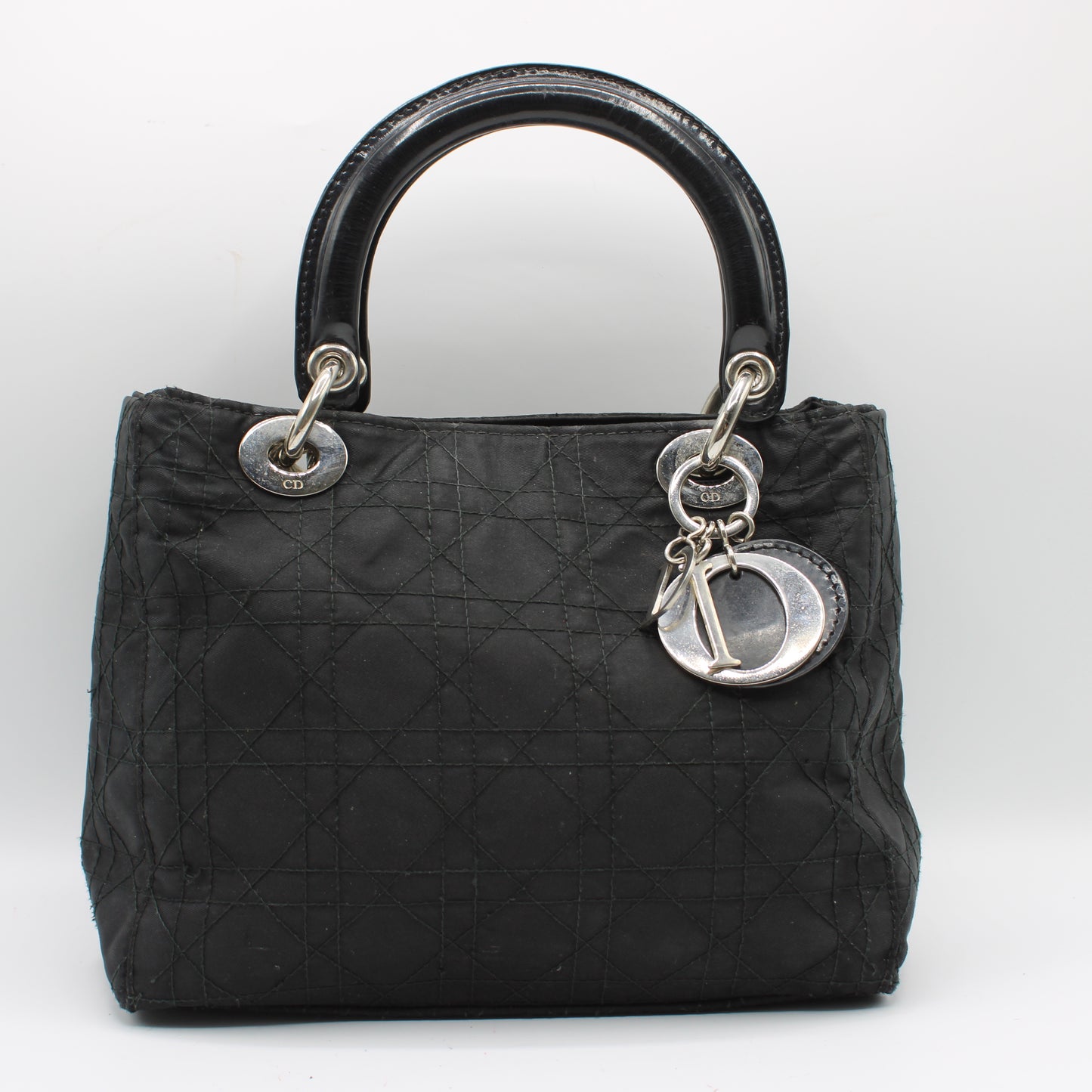 Christian Dior Black Canvas Cannage Lady Dior Handbag