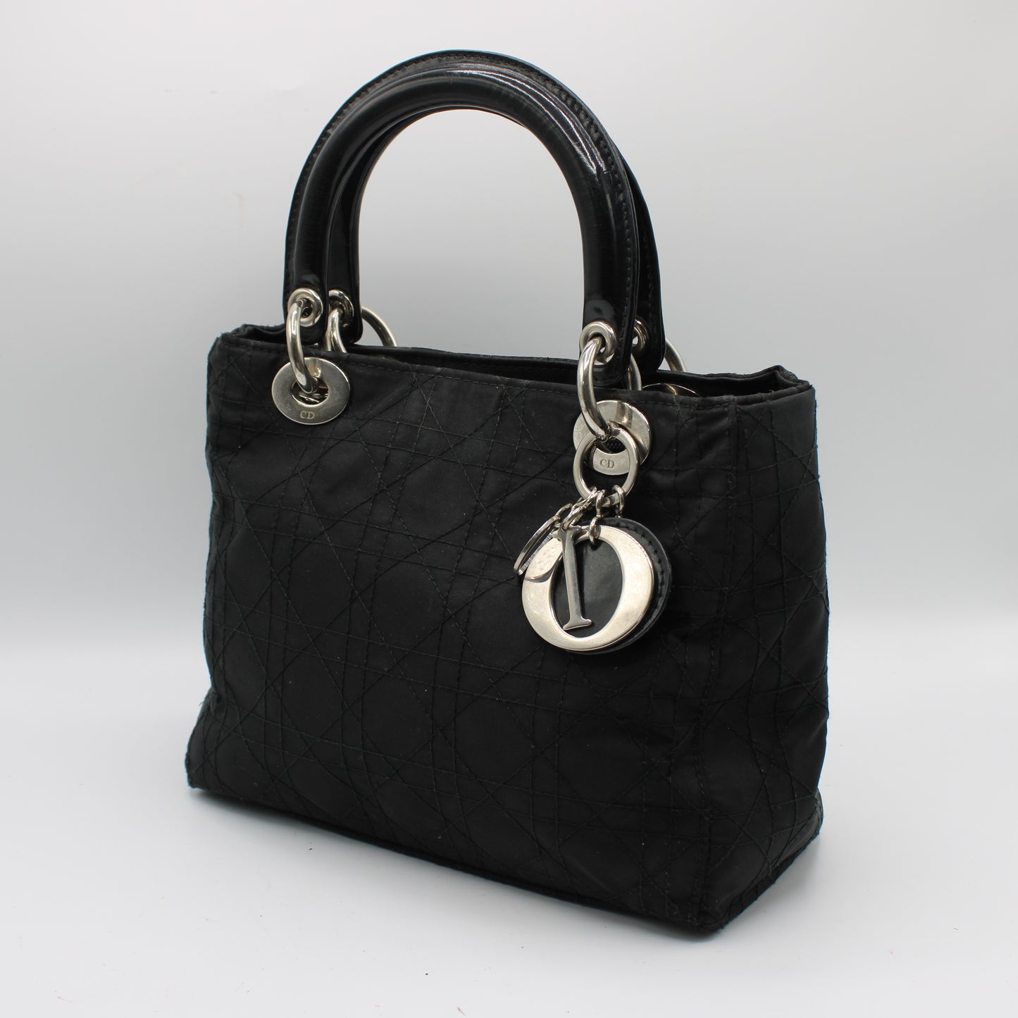 Christian Dior Black Canvas Cannage Lady Dior Handbag