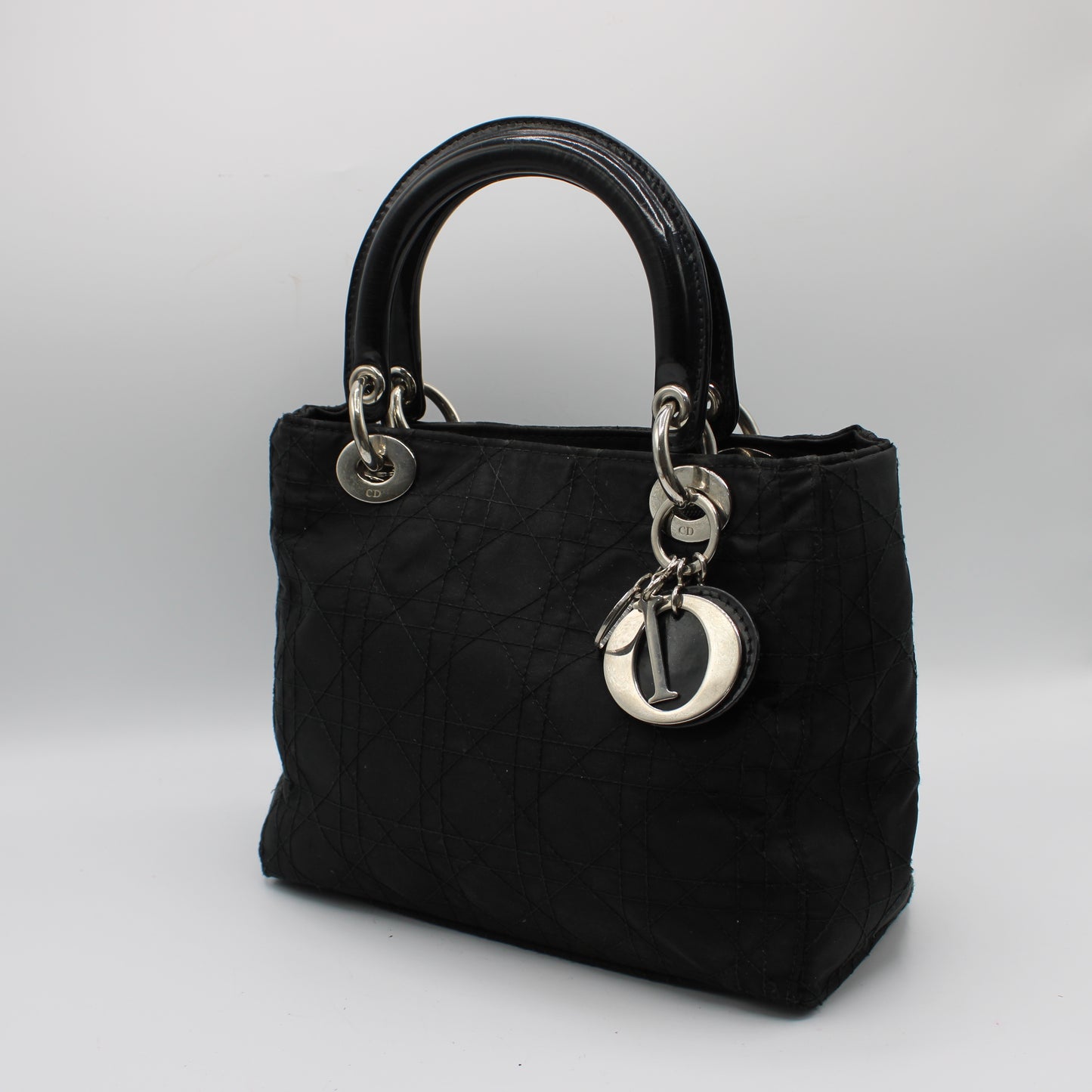 Christian Dior Black Canvas Cannage Lady Dior Handbag