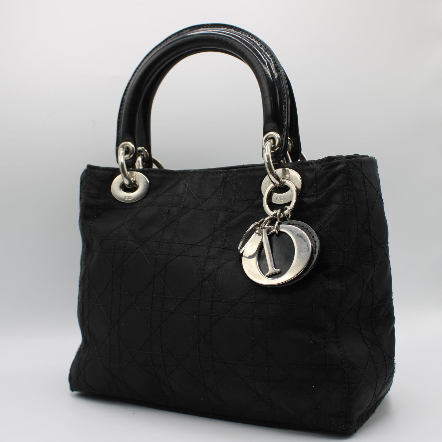 Christian Dior Black Canvas Cannage Lady Dior Handbag