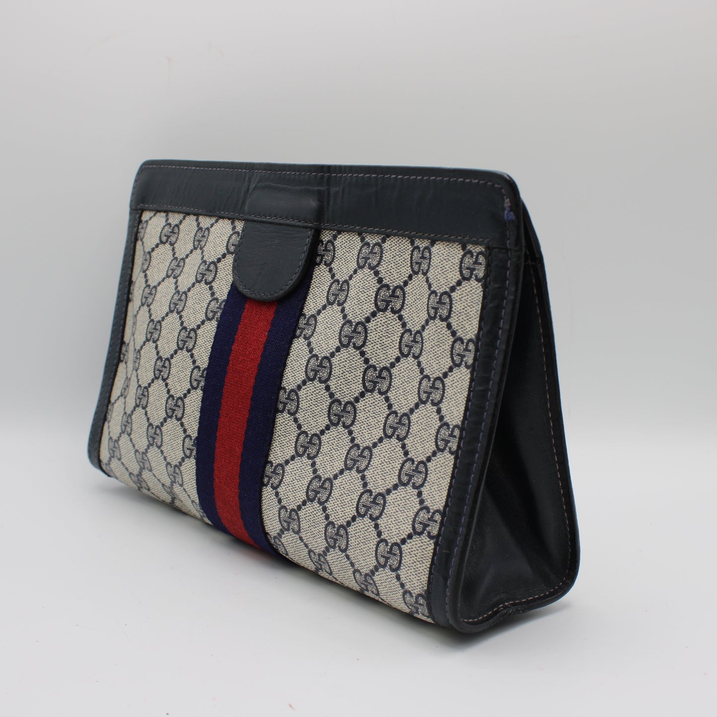 Gucci Navy GG Canvas Sherry Stripe Clutch