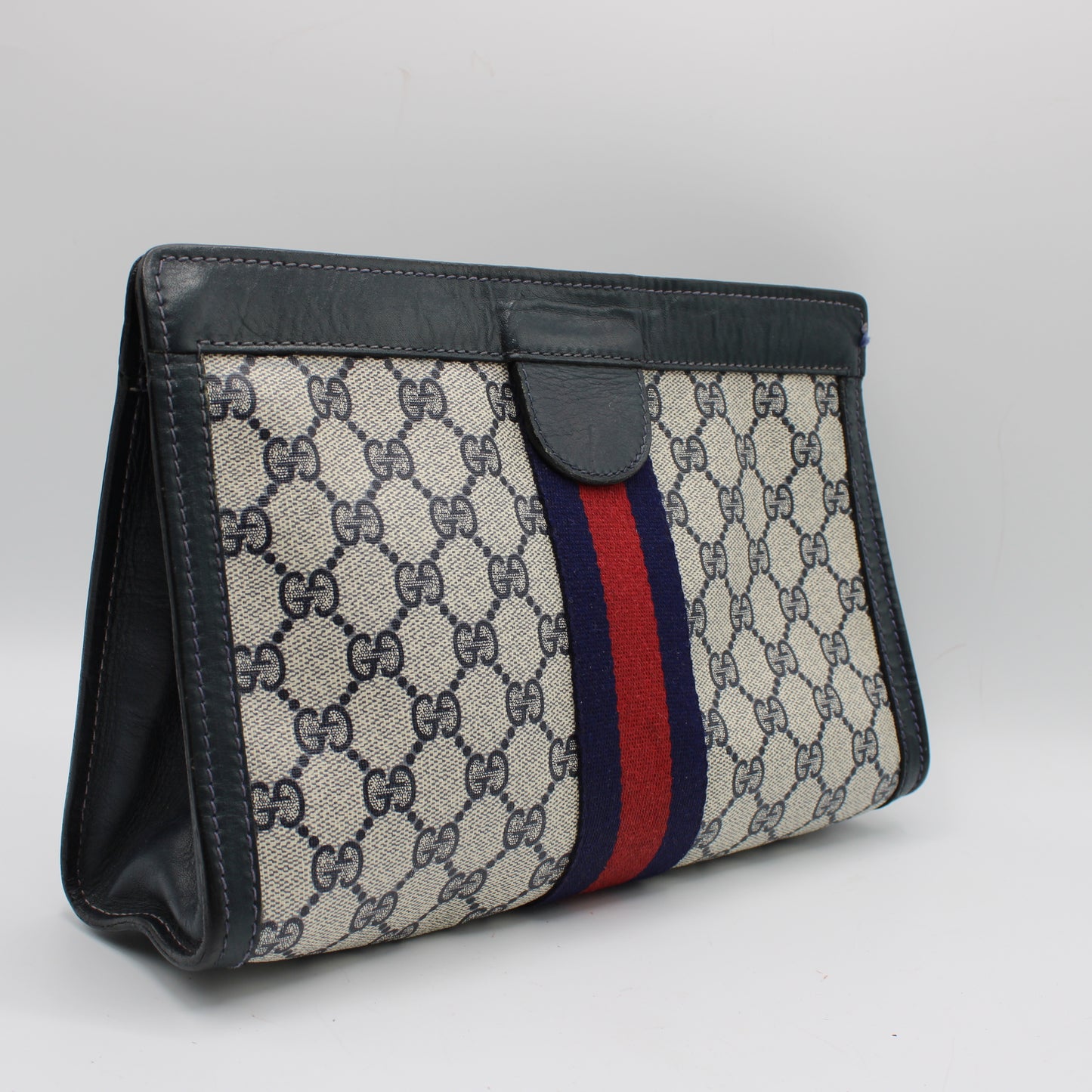 Gucci Navy GG Canvas Sherry Stripe Clutch