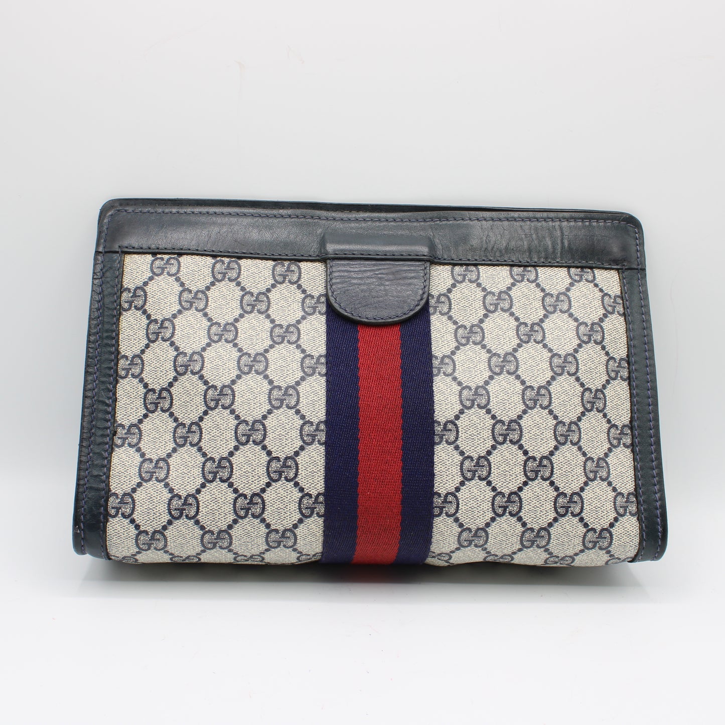Gucci Navy GG Canvas Sherry Stripe Clutch