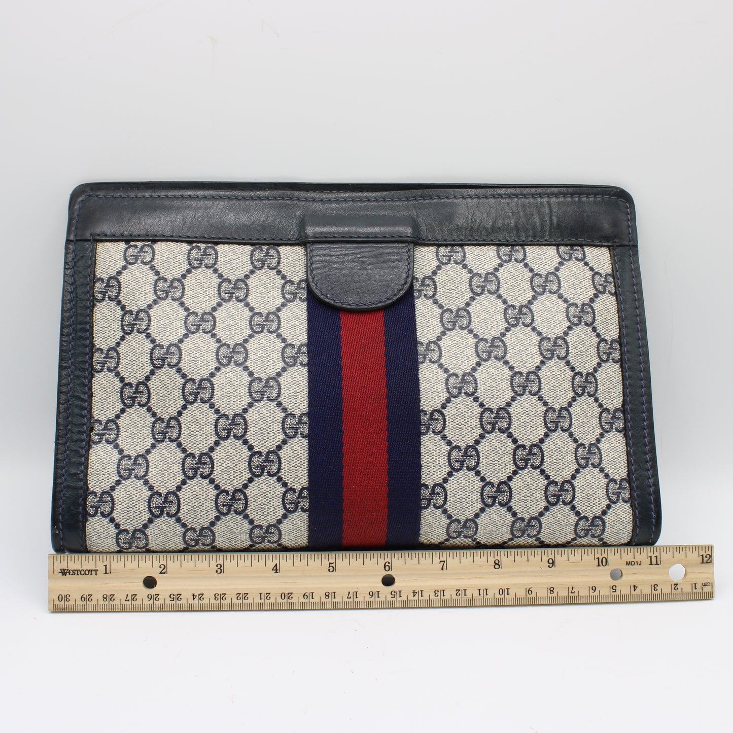 Gucci Navy GG Canvas Sherry Stripe Clutch