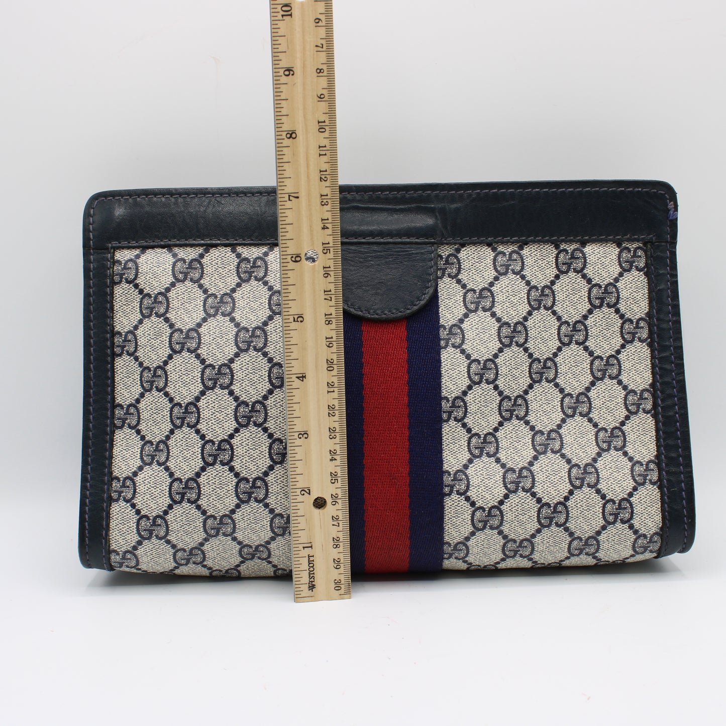 Gucci Navy GG Canvas Sherry Stripe Clutch