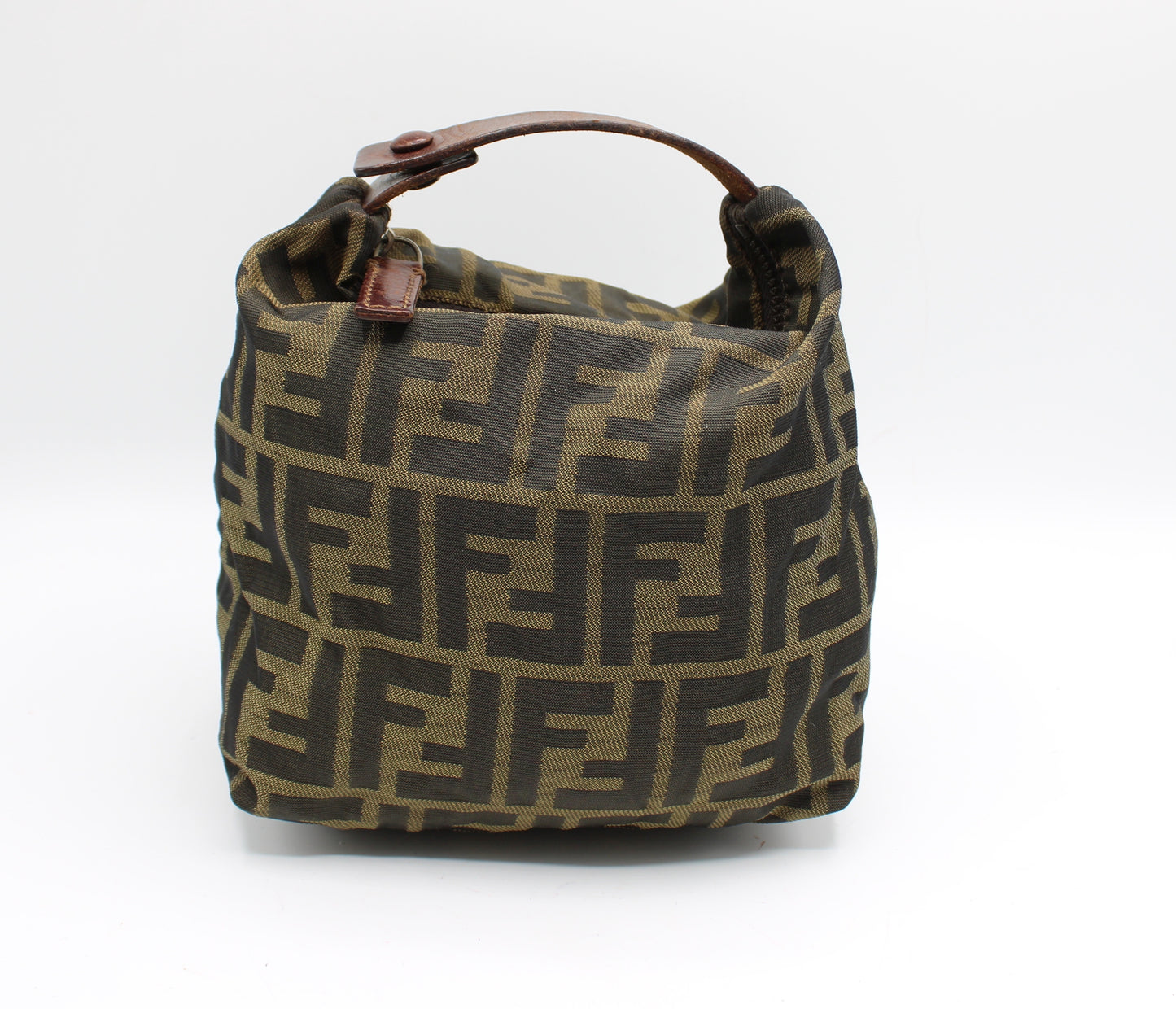Fendi Brown Zucca Canvas Mini Handle Pouch