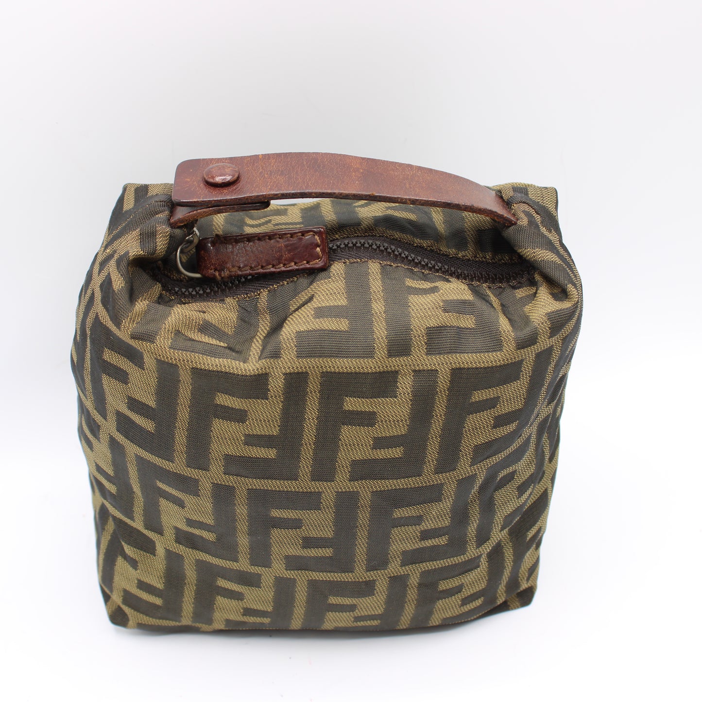 Fendi Brown Zucca Canvas Mini Handle Pouch