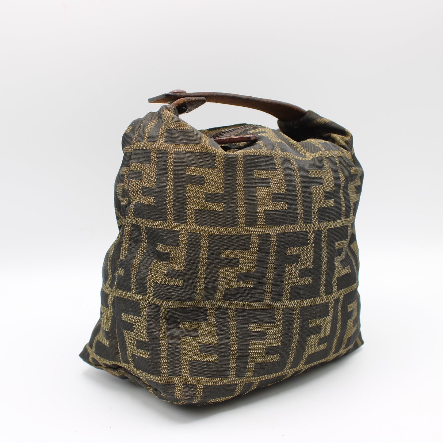 Fendi Brown Zucca Canvas Mini Handle Pouch