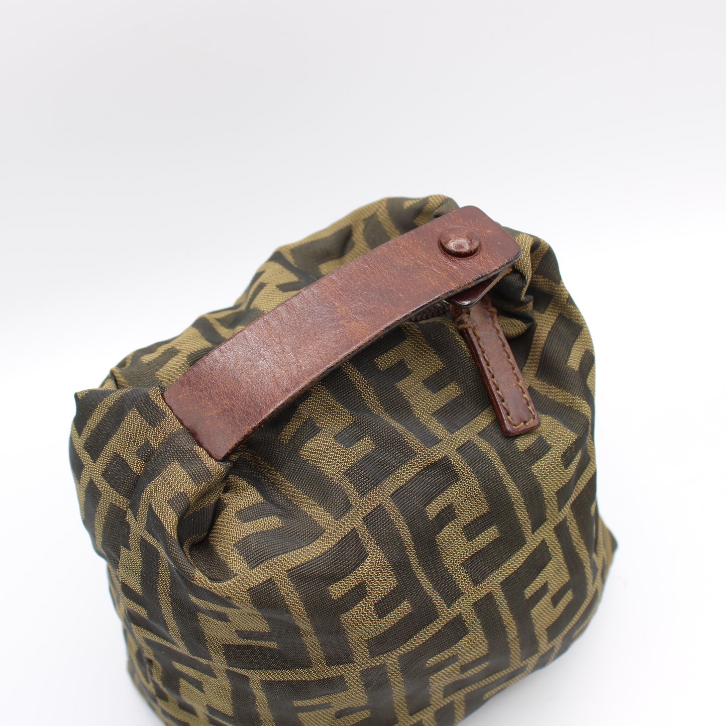Fendi Brown Zucca Canvas Mini Handle Pouch