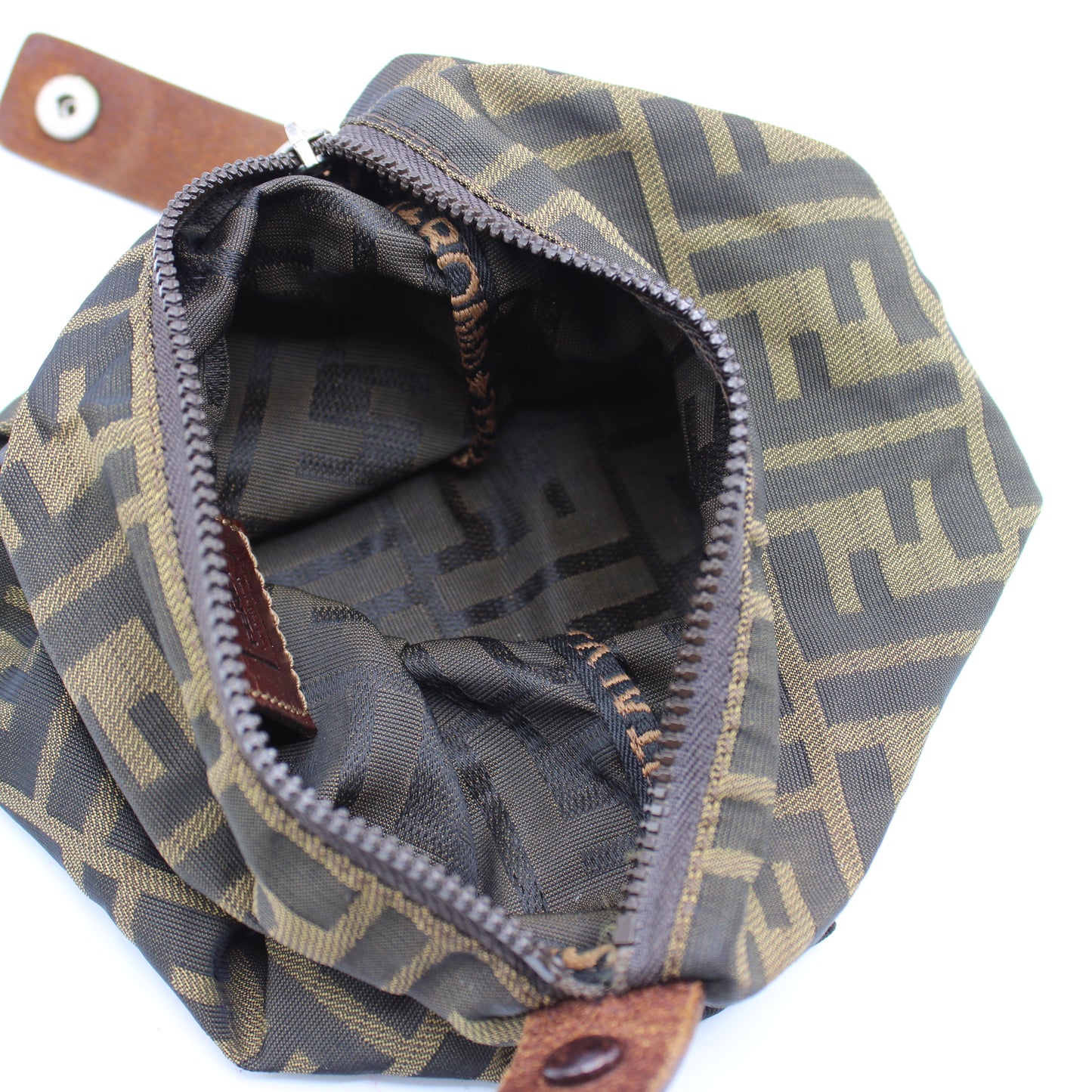 Fendi Brown Zucca Canvas Mini Handle Pouch
