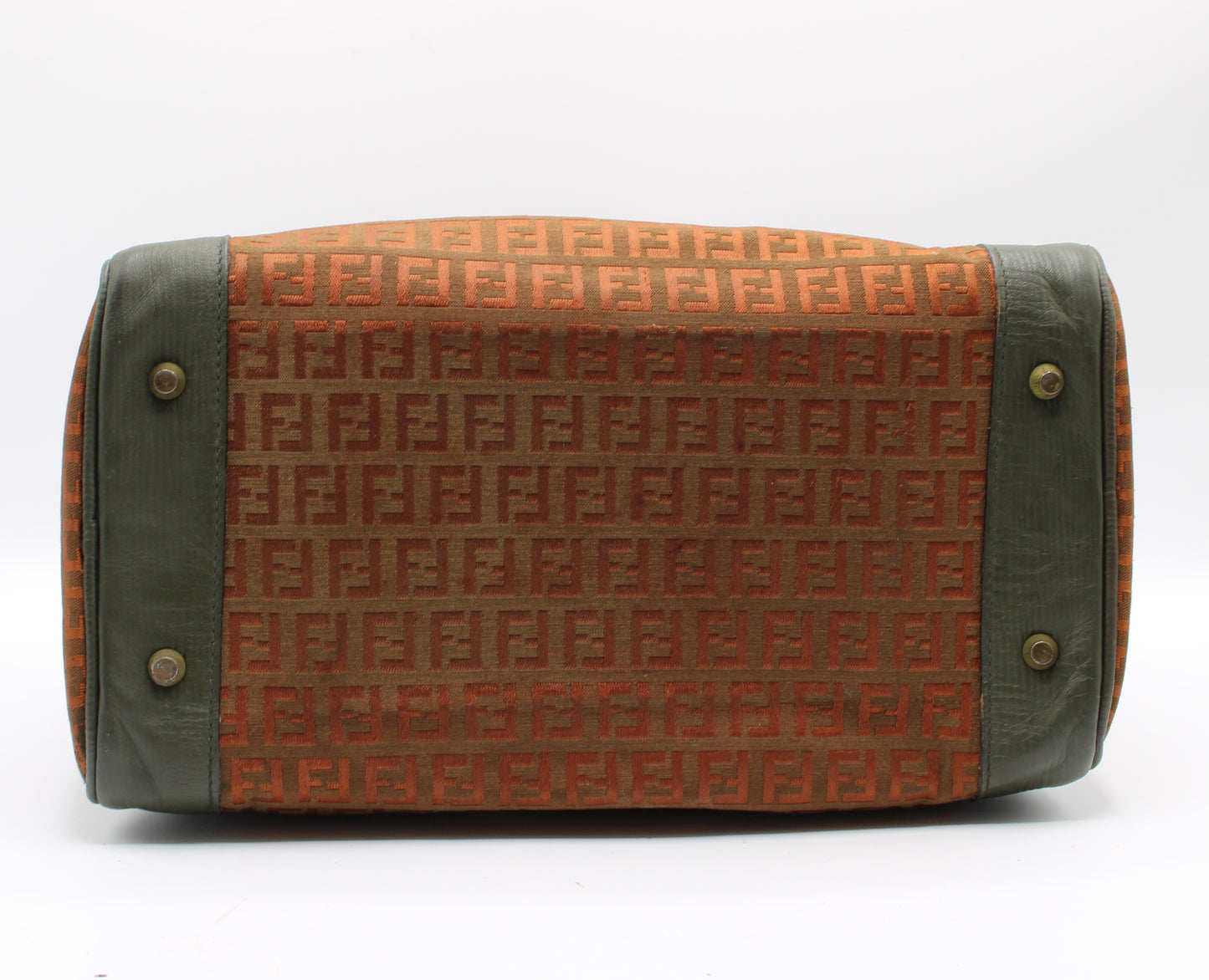 Fendi Orange Zucca Canvas Leather Boston Bag