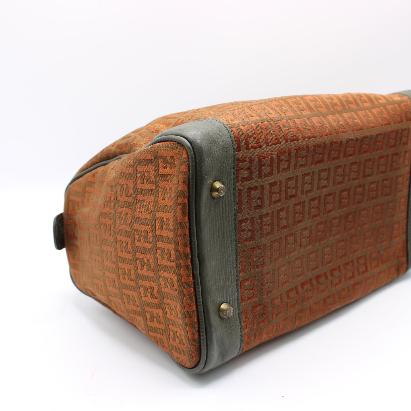 Fendi Orange Zucca Canvas Leather Boston Bag