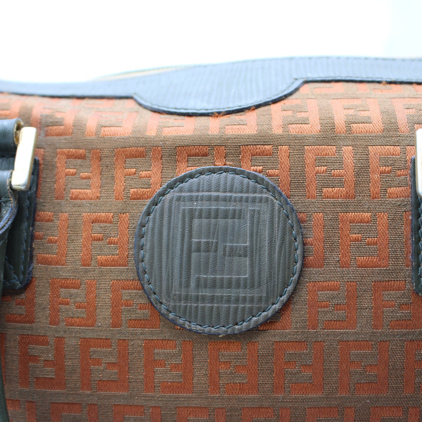 Fendi Orange Zucca Canvas Leather Boston Bag