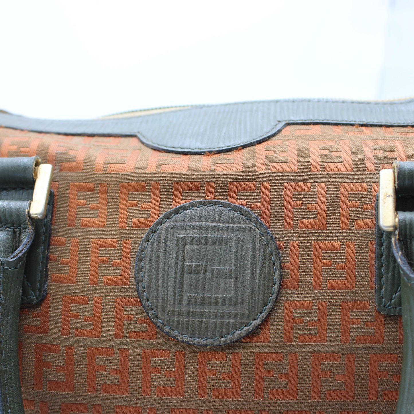 Fendi Orange Zucca Canvas Leather Boston Bag