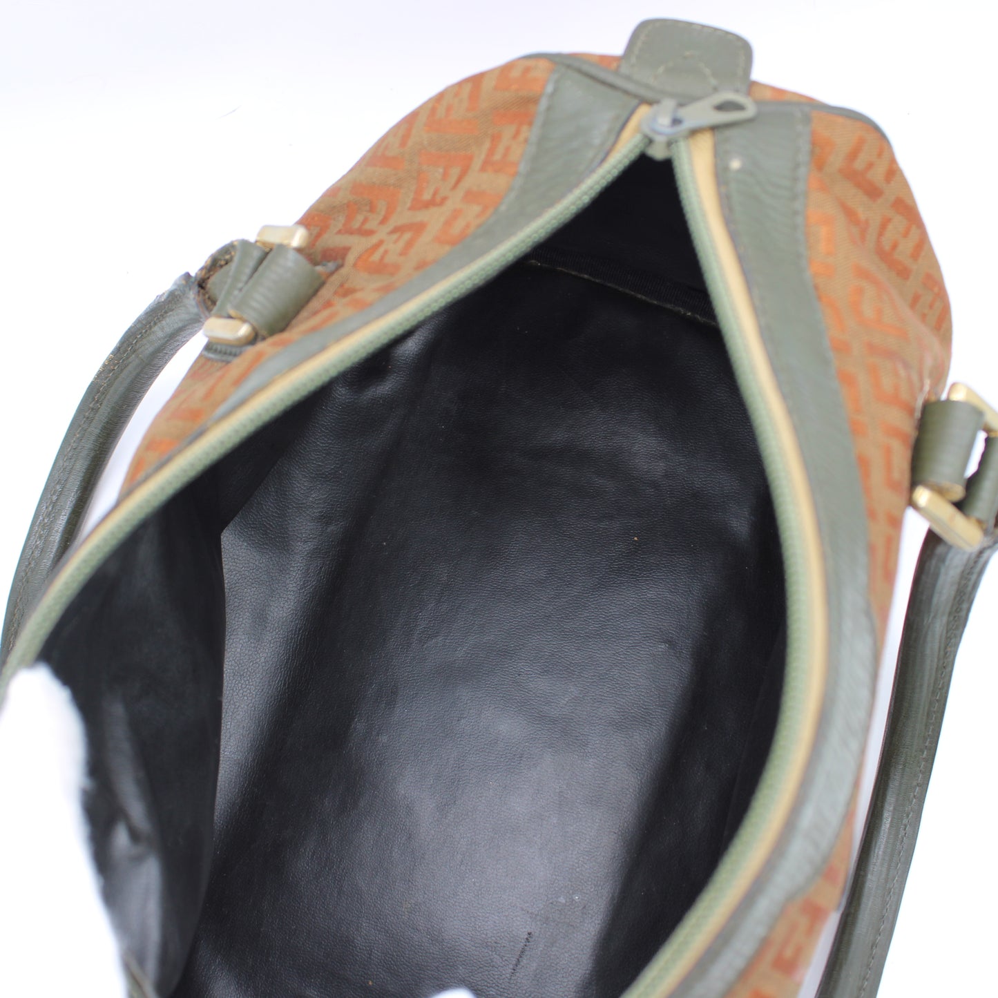 Fendi Orange Zucca Canvas Leather Boston Bag