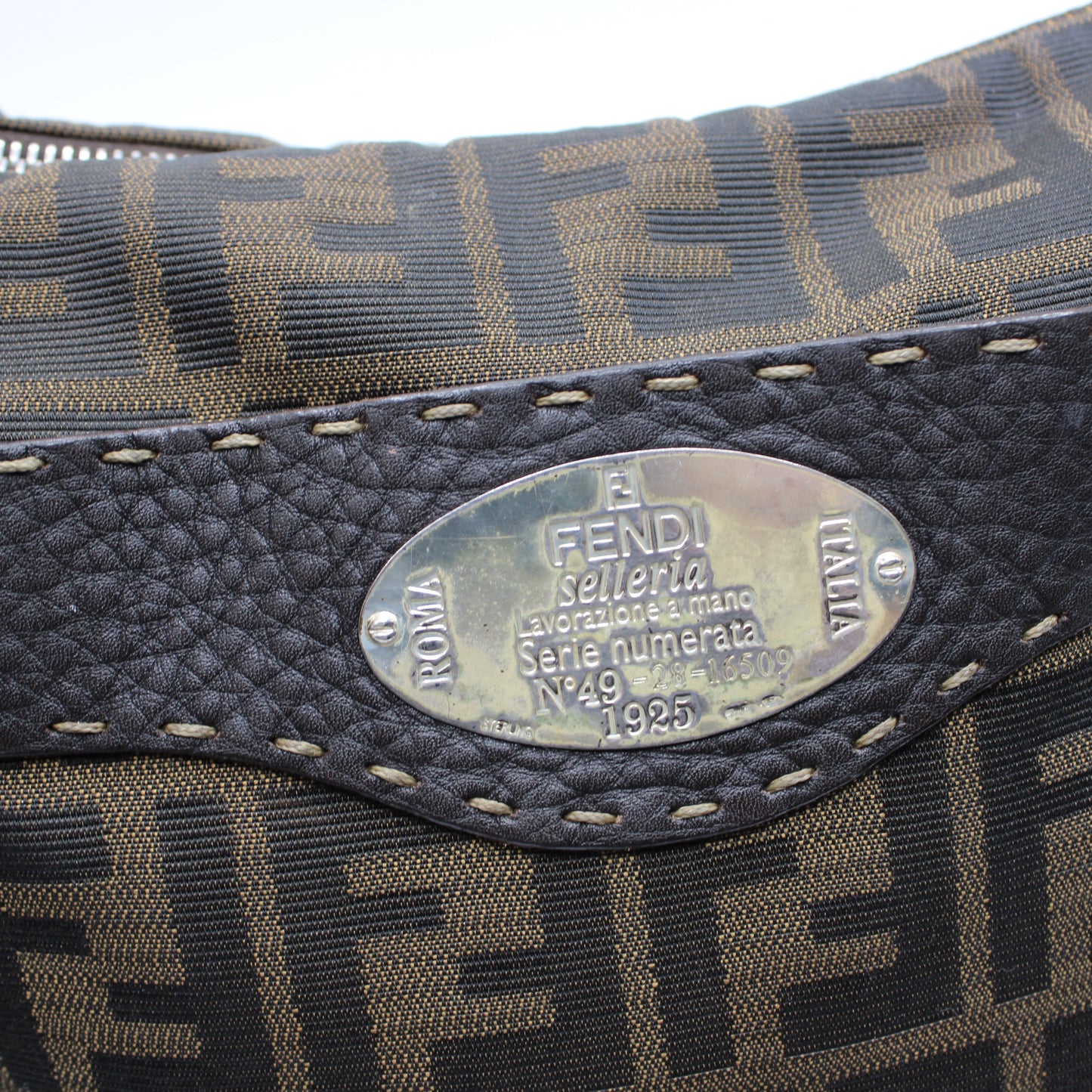 Fendi Brown Zucca Selleria Canvas Leather Crossbody Bag