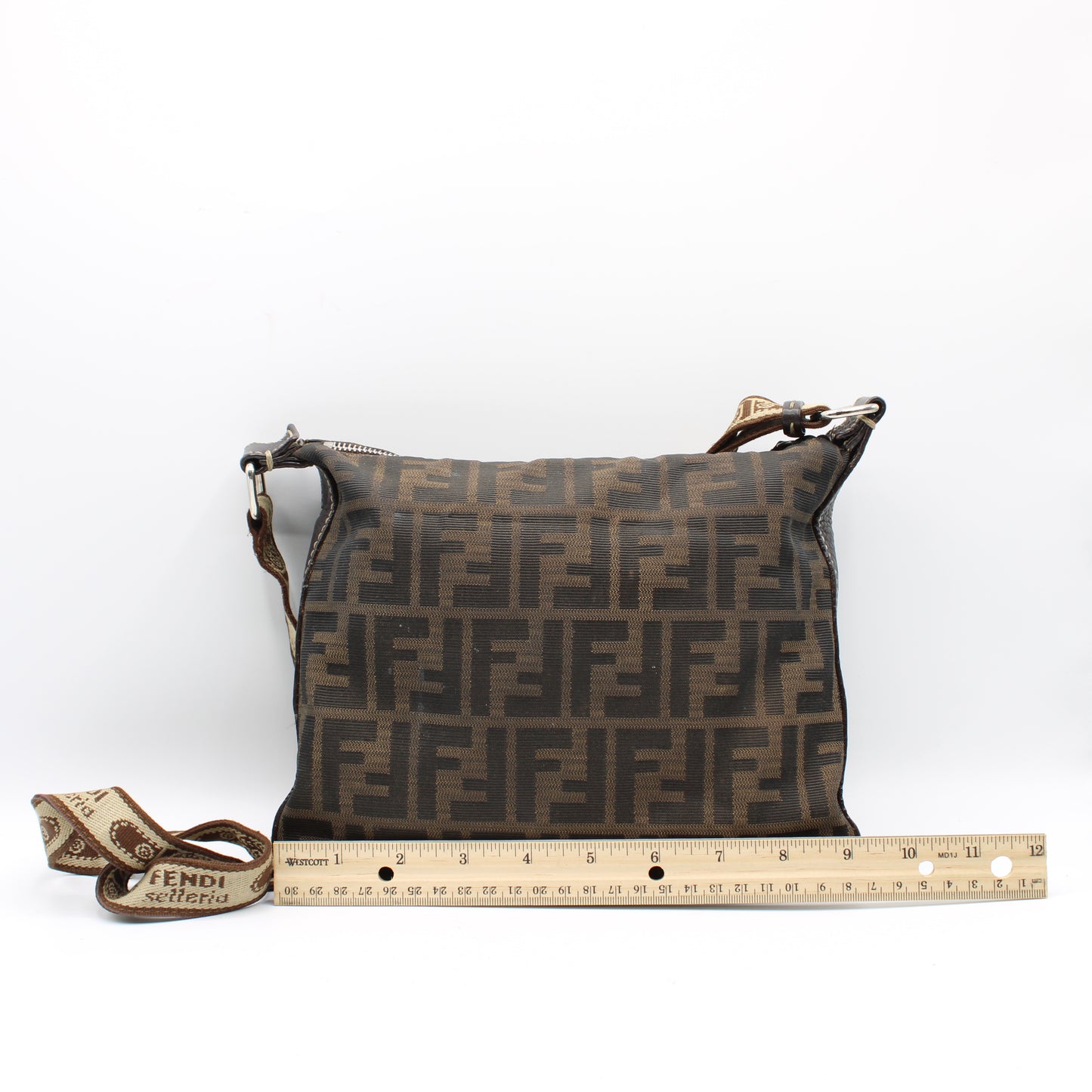 Fendi Brown Zucca Selleria Canvas Leather Crossbody Bag