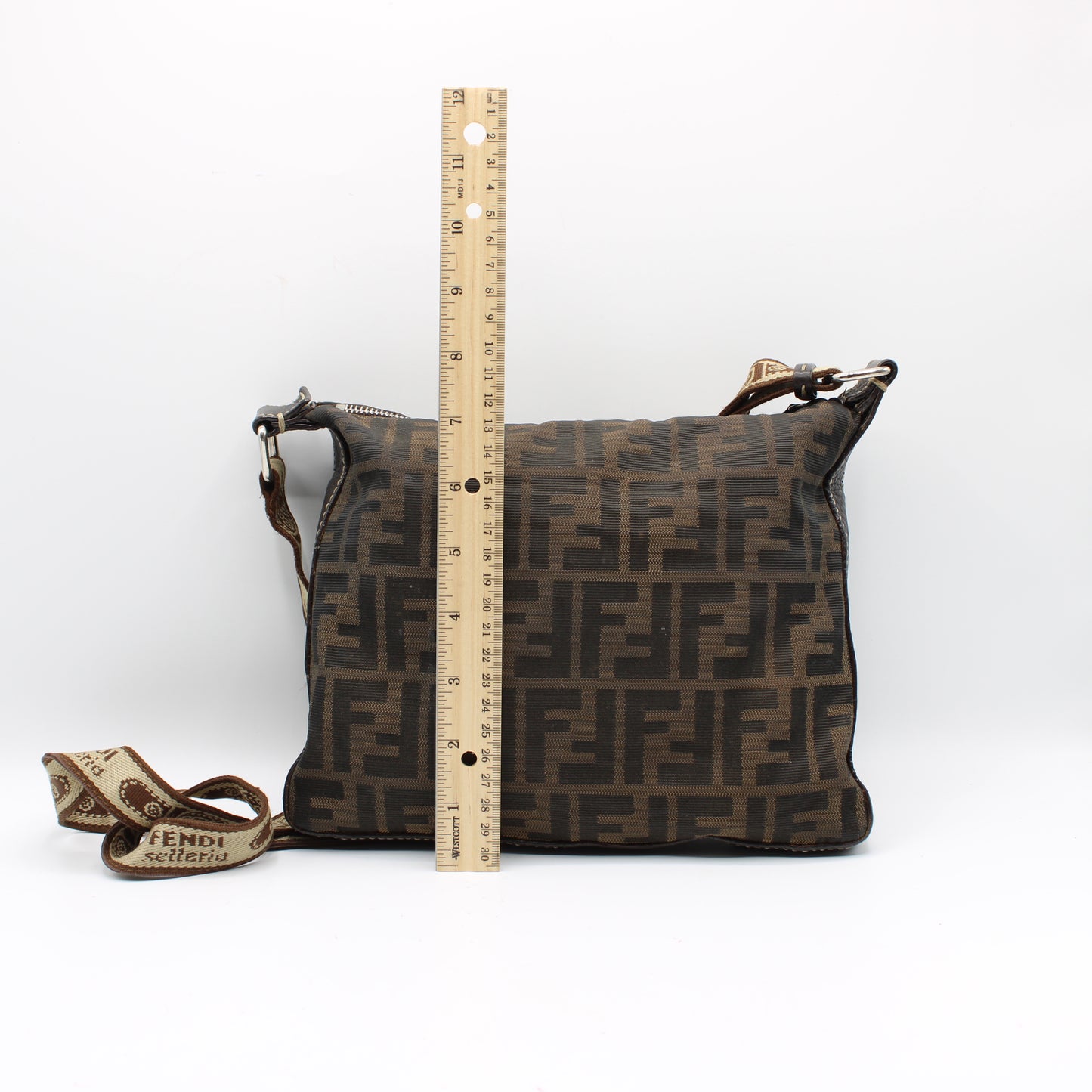 Fendi Brown Zucca Selleria Canvas Leather Crossbody Bag