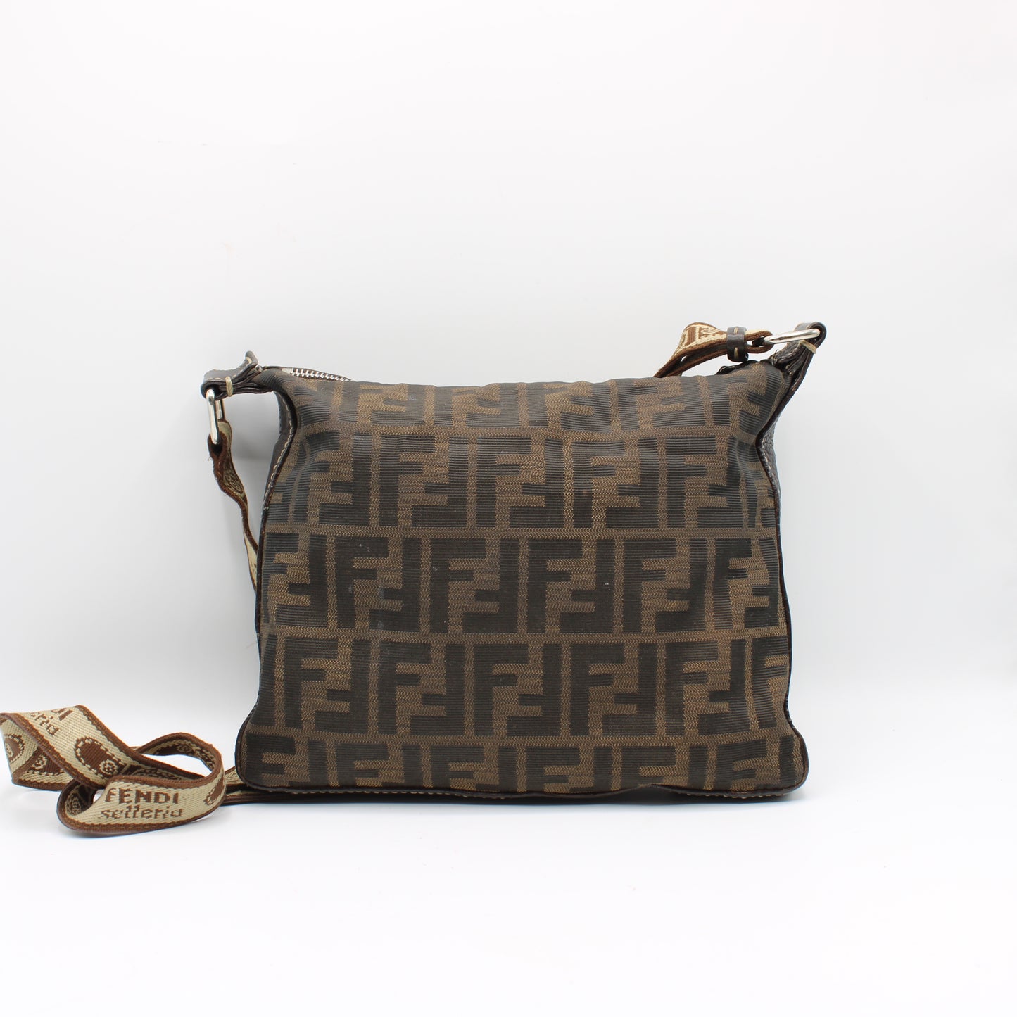 Fendi Brown Zucca Selleria Canvas Leather Crossbody Bag