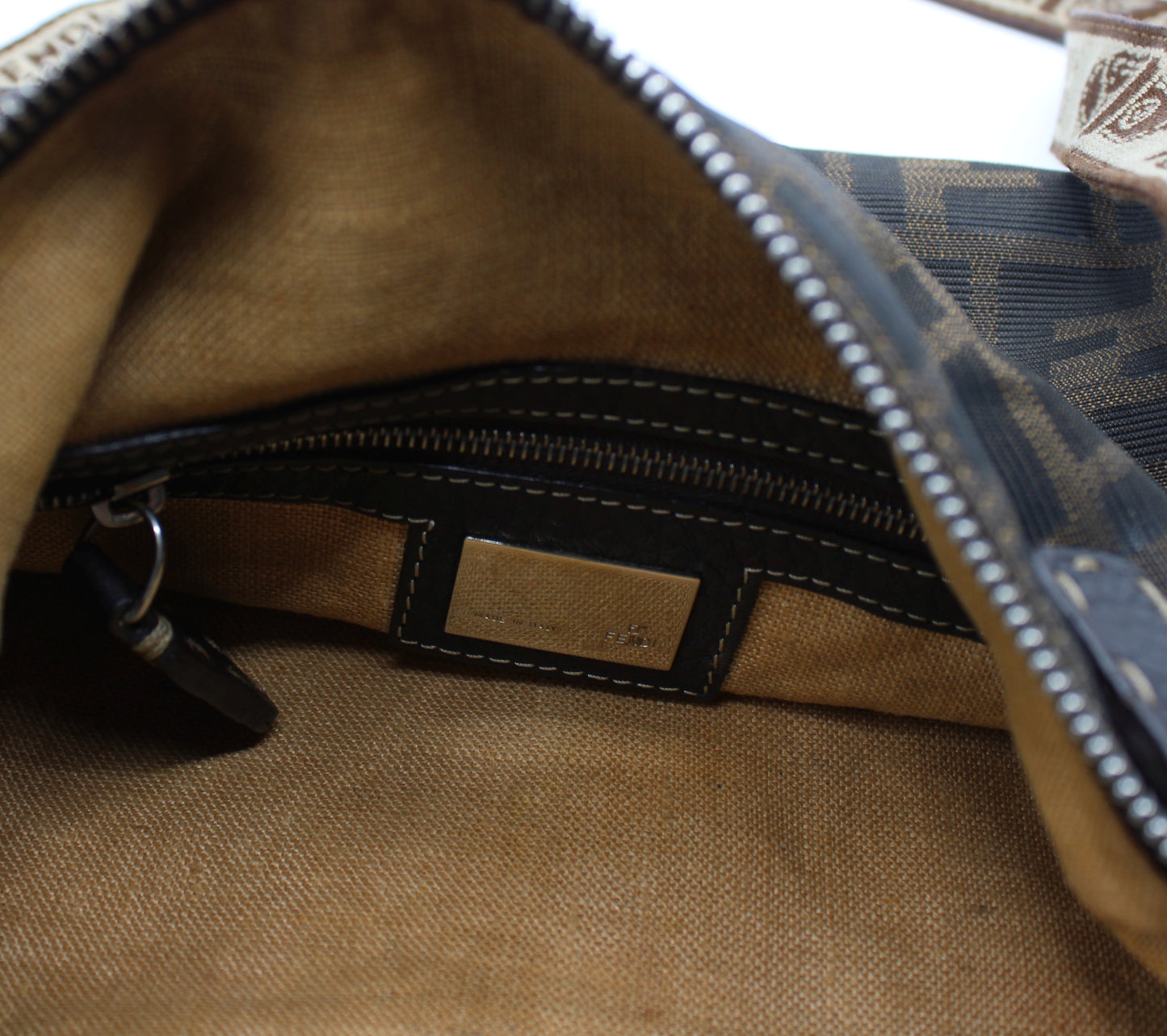 Fendi Brown Zucca Selleria Canvas Leather Crossbody Bag