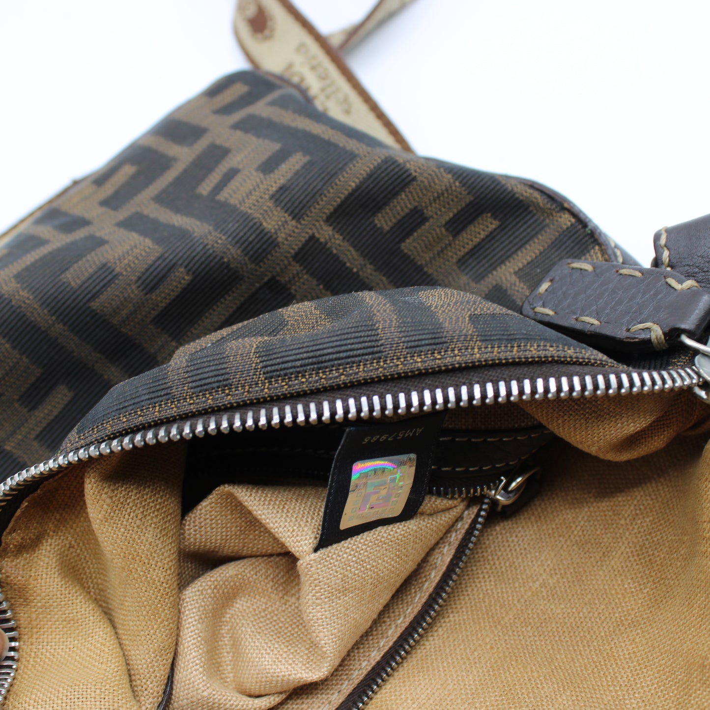 Fendi Brown Zucca Selleria Canvas Leather Crossbody Bag
