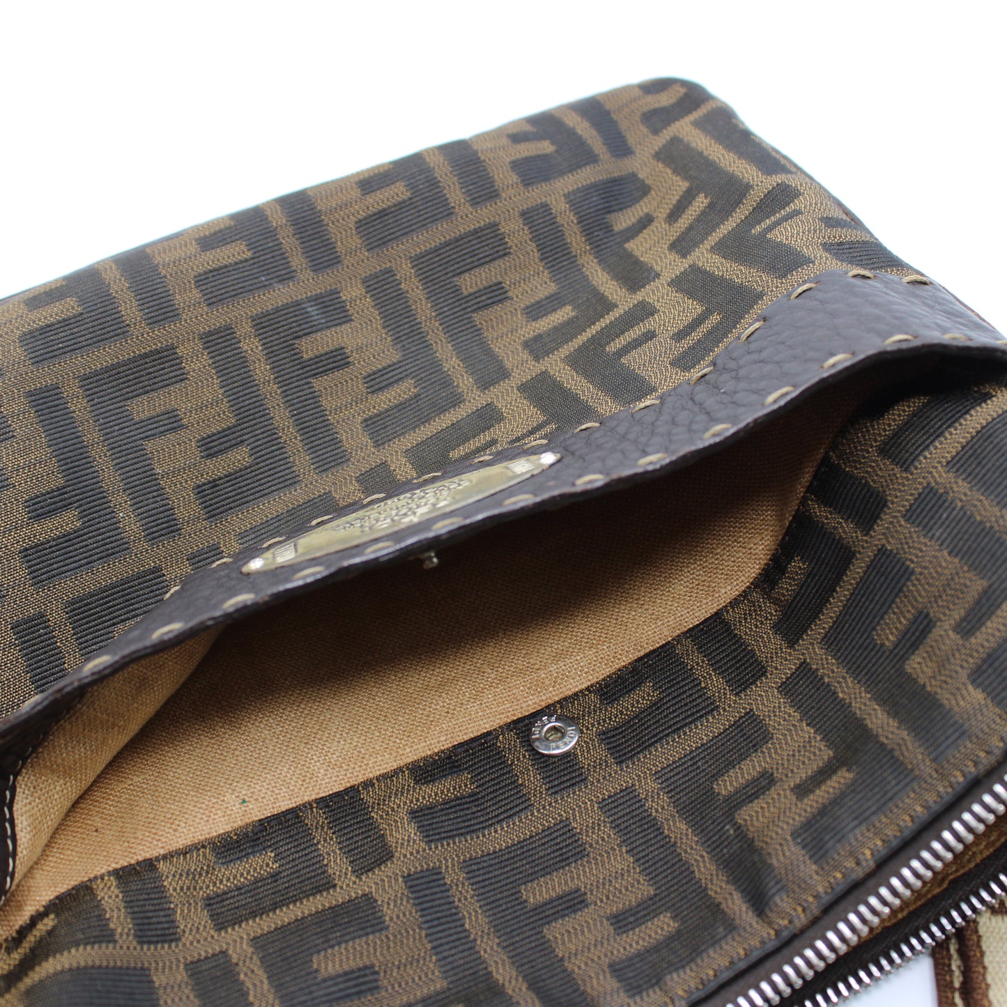 Fendi Brown Zucca Selleria Canvas Leather Crossbody Bag