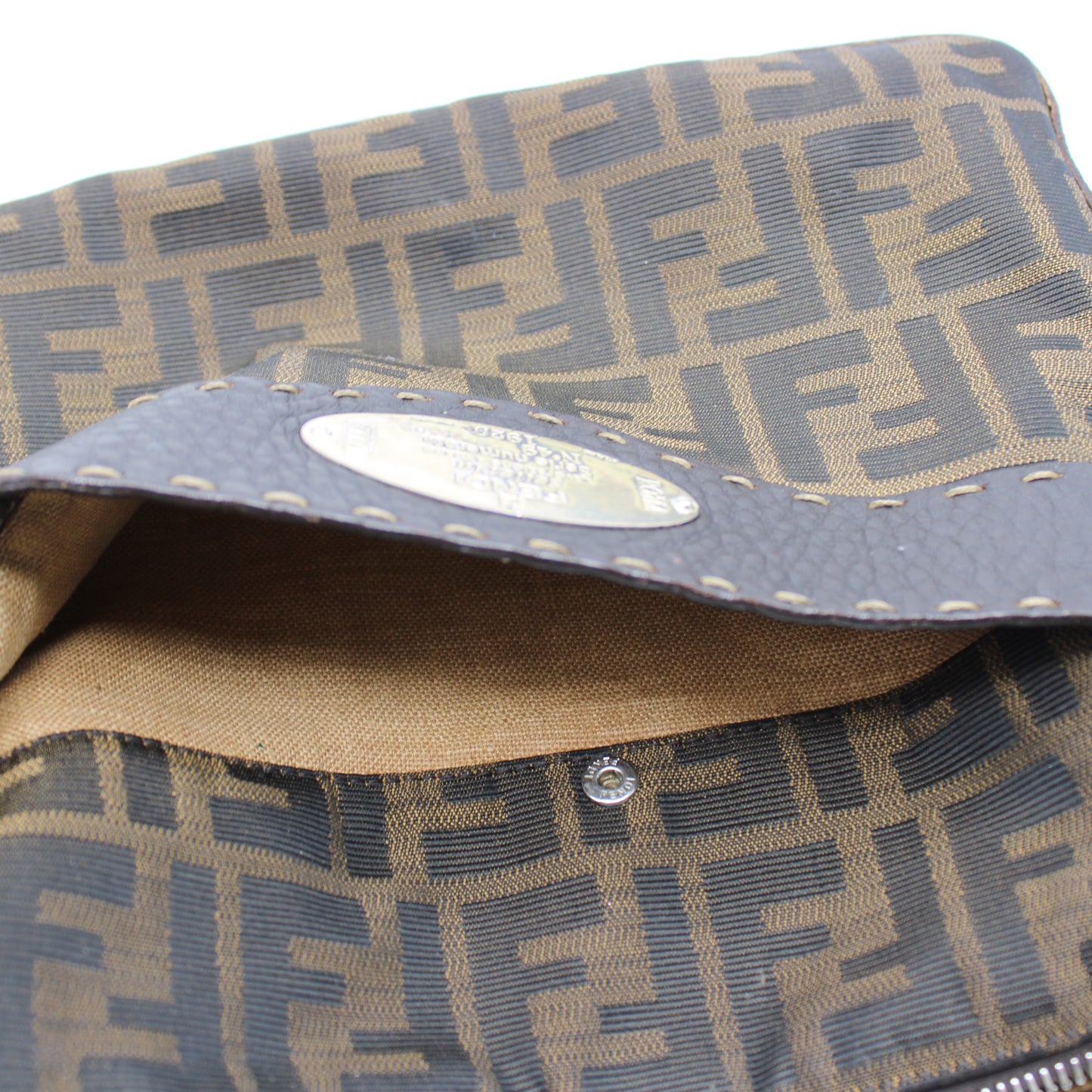 Fendi Brown Zucca Selleria Canvas Leather Crossbody Bag