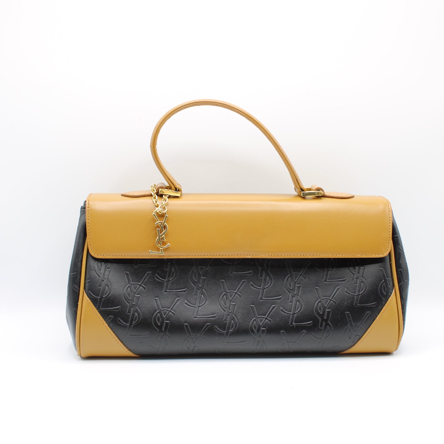 Yves Saint Laurent Black Embossed YSL Leather Top Handle Bag