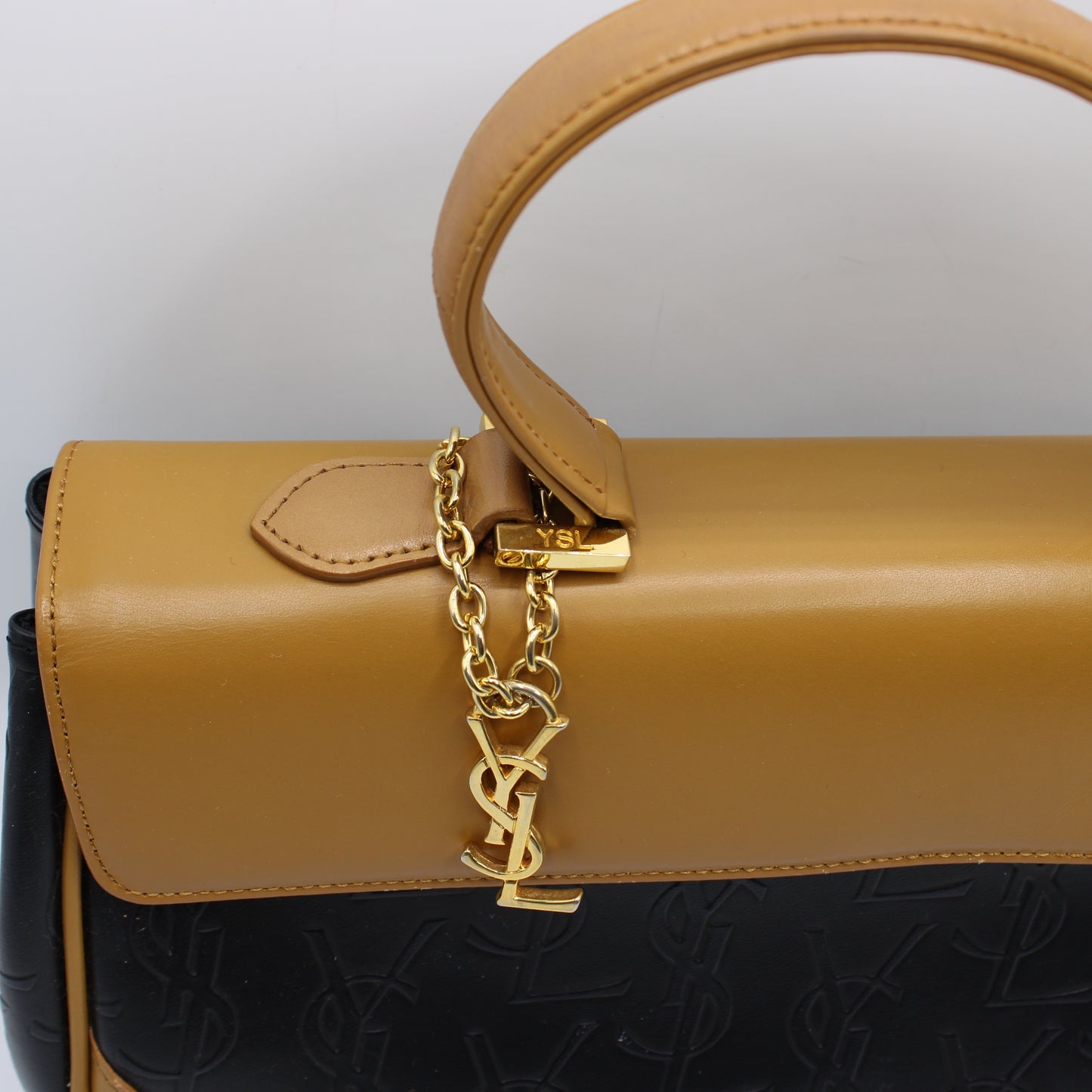 Yves Saint Laurent Black Embossed YSL Leather Top Handle Bag